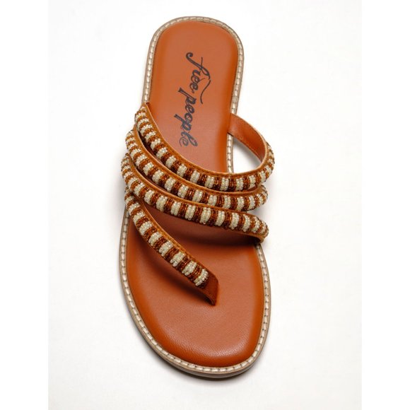 🎉LAST CHANCE🎉 FREE PEOPLE Beatrice Beaded Flat Sandals / Bronzer/Natural Combo - Picture 11 of 14